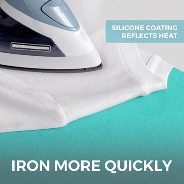 HOME GENIE Reflective Silicone Ironing Board Cover, 38.1 x 137.2 cm, fits large and standard boards, pads resist burns and stains, elastic edge covers, thick padding, no 15