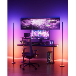 LED-підлогова лампа WISIMMALL з RGBIC підсвічуванням, 170 см, диммування, керування пультом/додаток, 16 млн кольорів, 300 режимів, музичний синхронізатор для вітальні, спальні, ігрової кімнати