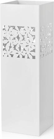 Металевий підставка для парасольки Baroni Home Quadratischer з різьбленням, 2 гачки, знімна миска, 15,5x15,5x49 см (Білий)