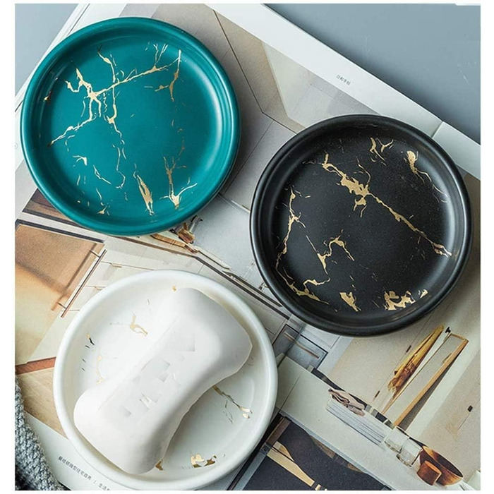 Керамічна мильниця FülleMore з ефектом мармуру, чорна, 11.2x2.2 см