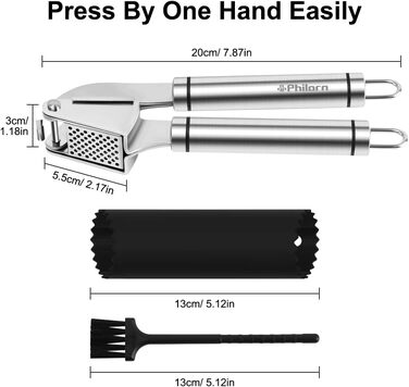 Преміум-нічна для часнику та імбиру Philorn з очищувачем та щіткою - нержавіюча сталь, професійний кухонний помічник