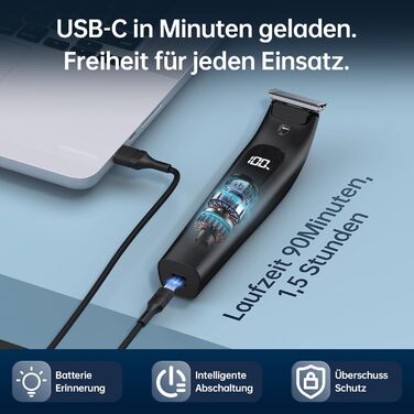 Електричний чоловічий триммер для бороди та тіла з 4 насадками, USB, вологостійкий, чорний