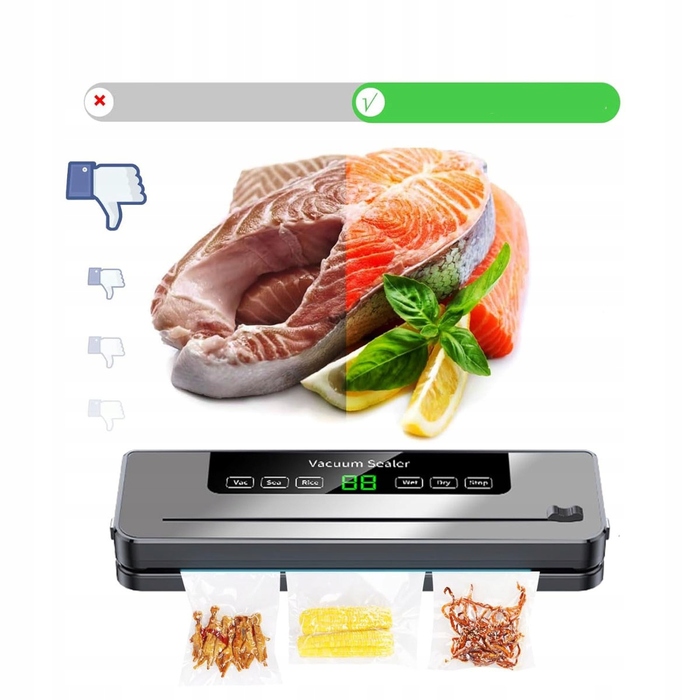 Вакууматор для продуктів 6в1 з вбудованим ножем + 20 пакетів у комплекті
