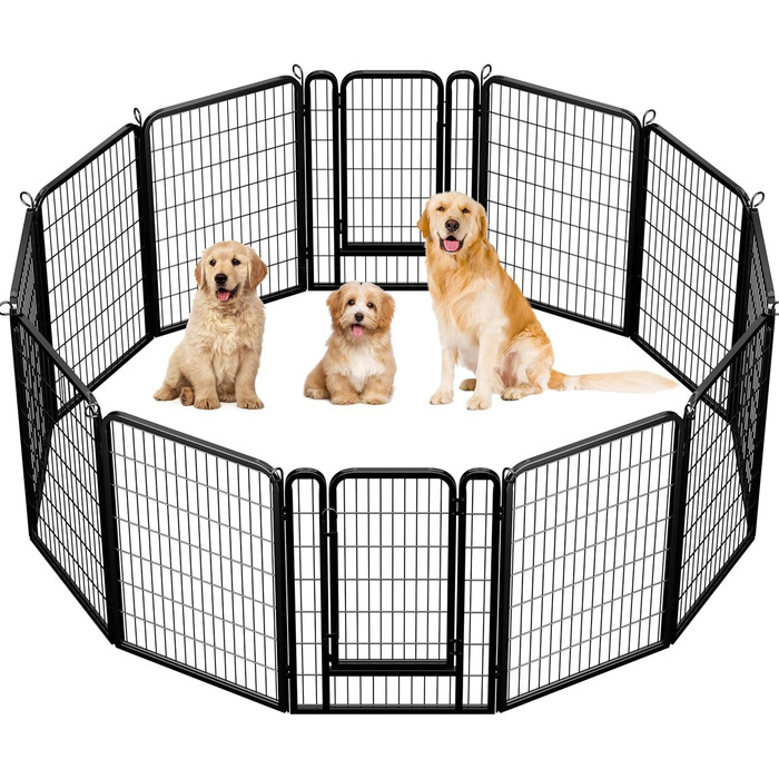 Вольєр для цуценят Yaheetech, 12 частин, 100 см, автоматичний замок, розкладний, для квартири та саду, чорний