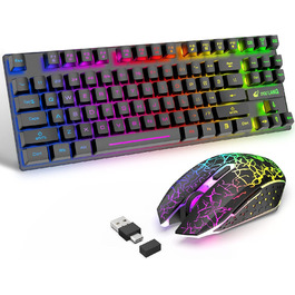Механічна ігрова комбо клавіатура та миша з підсвічуванням Rainbow: клавіатура 87 клавіш, миша 2400DPI з 6 кнопками, та килимок для миші (чорний)