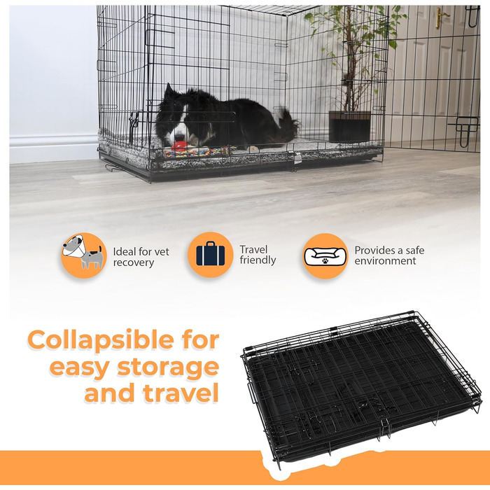 Клітка для собак DIVCHI з піддоном - міцна, складана клітка з двома дверцятами | Легко мити, знімний піддон, будиночок для котів | Чорний (122x76x81cm) (107 x 71 x 76cm)