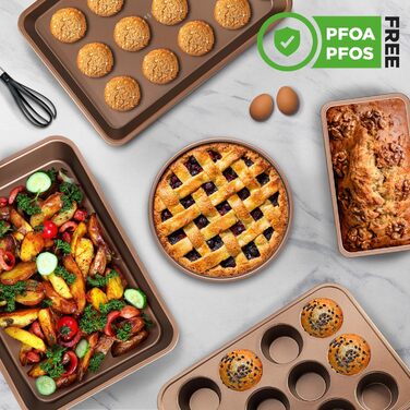 Набір форм для випічки NutriChef 6 шт. – антипригарні листи, форми для запікання та випікання. Підходить для хліба, мафінів та лазаньї. Миється в посудомийній машині, термостійкий до 230°C, компактне зберігання.