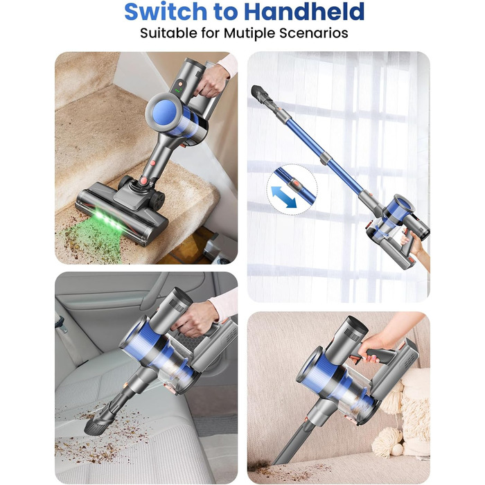 Бездротовий пилосос Dzaki 45000Pa з акумулятором, дисплеєм та антизаплутувальною насадкою для килимів, твердих підлог та шерсті тварин