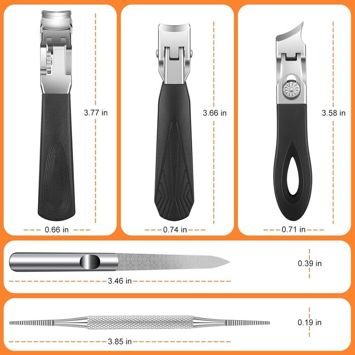 Набір з 5 шт. кусачок для товстих нігтів, широкі губки, для пальців та нігтів, гострі кусачки для врослого мізинця, з довгим руків'ям, помаранчеві