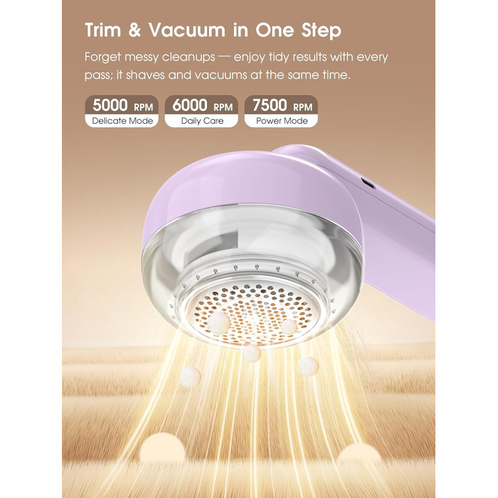 Електричний триммер для одягу Fusselrasierer: 6 лез, 3 швидкості, перезаряджається, з індикатором заряду, для пуловерів та одягу, фіолетовий