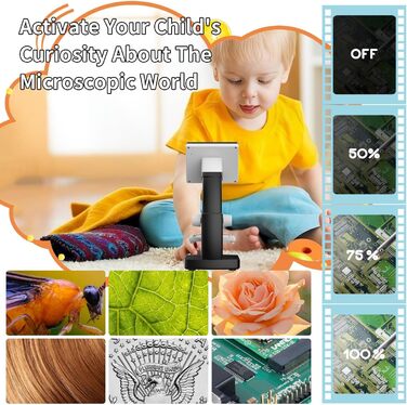 Цифровий мікроскоп AOPICK з LCD екраном, роздільна здатність 50X-500X, 4.3-дюймовий 1080P USB мікроскоп з 8 регульованими LED-лампами, для ПК, дорослих/дітей, сумісний з MacOS Windows (темно-сірий)