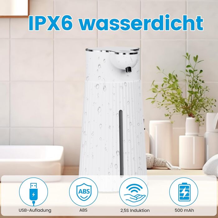 Електричний дозатор мила 400 мл з сенсором, автоматичний, настінний, 2 режими, USB, IPX6, білий