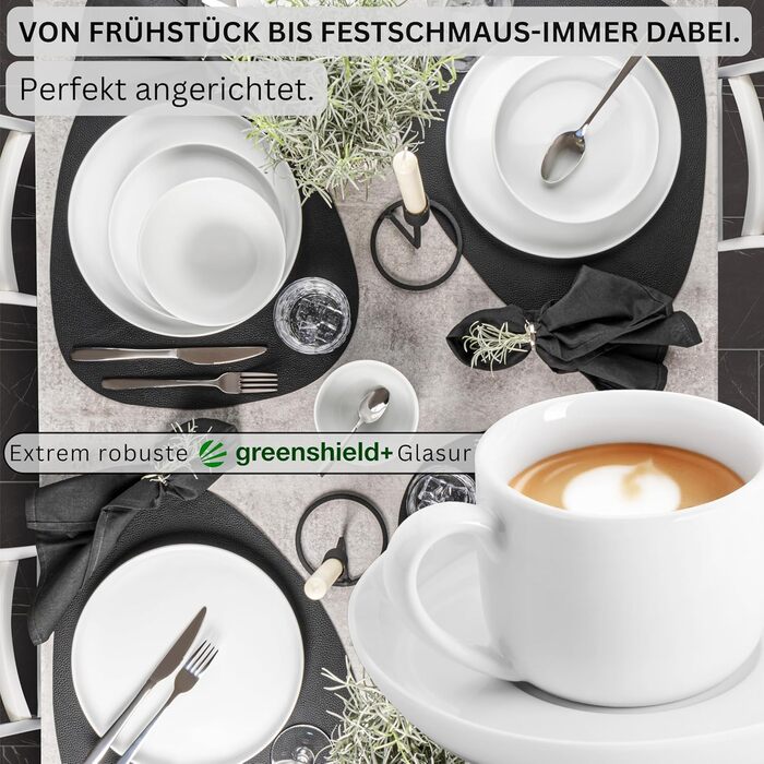 Набір чашок SÄNGER Marlo з блюдцем, 12 шт. (6 осіб), порцеляновий кавовий сервіз, білий, 200 мл | PREMIUM COLLECTION