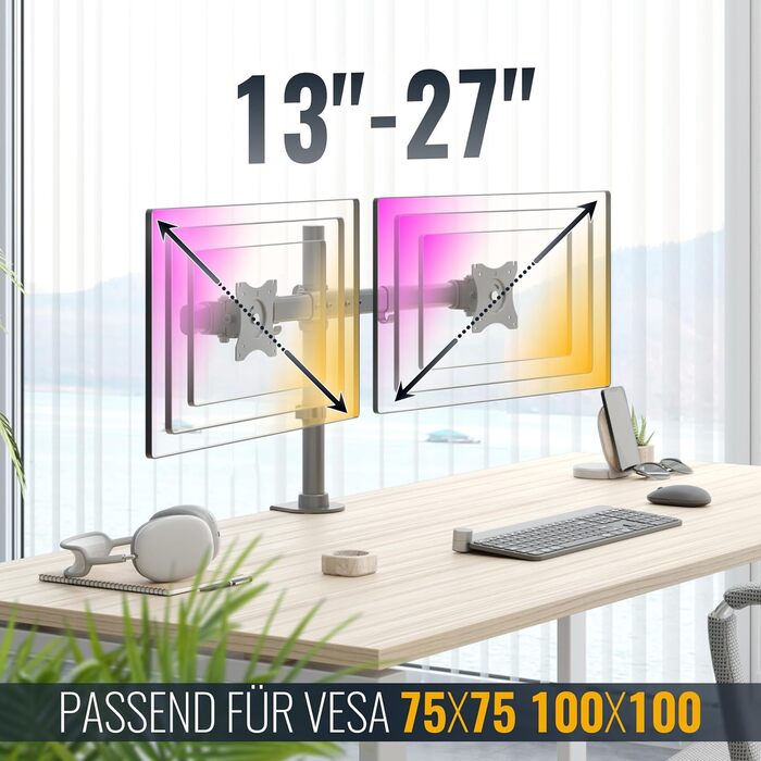 Підставка для монітора RICOO TS7811 - 2 монітори, кріплення для 13-27 дюймів, гнучкий гриф, для ПК та ігор