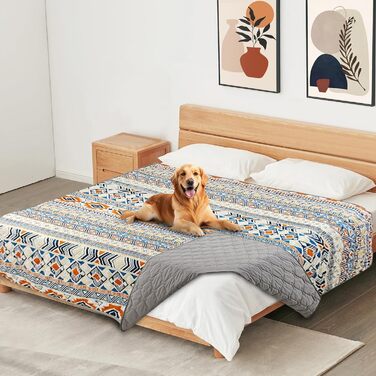 Водонепроникний двосторонній коврик для собак, коврик на ліжко для домашніх тварин у стилі бохо, захист дивану/софи від бруду, для цуценят, котів, дітей, можна прати, розмір 208 x 173 см