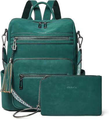 Шкіряний рюкзак-сумка для жінок Shrrie: модна, перемикається, для подорожей, vintage темно-зелений