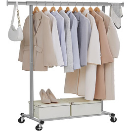 SONGMICS Clothes Rack on Wheels, Heavy-Duty Garment Rack, Extendable Clothes Rod, Holds up to 100 kg, Easy Assembly, Portable, HSR13S (Dove Grey, (92-132)W cm)