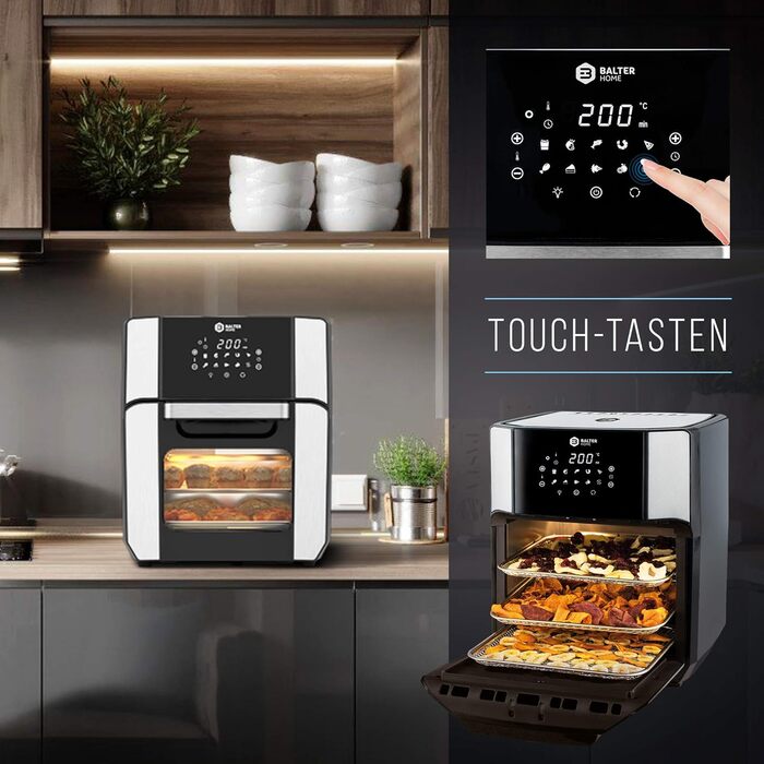 Balter Hot Air Fryer HL-1200, Fryer, 12 Liter, Mini Oven, Dehydrator Function, LCD Display, 10 Programs, incl. Recipe Booklet and Accessories