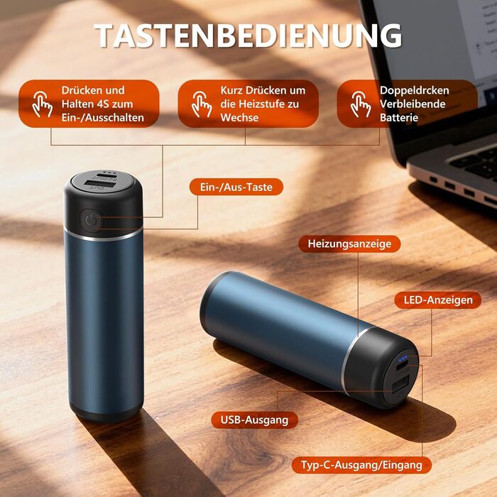 Електричні грілки для рук EXTSUD 2 шт. 5000mAh з USB-зарядкою, 3 режими нагріву, Powerbank для активного відпочинку, подарунок