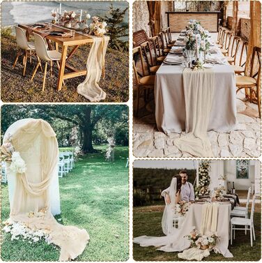 6Pack Beige Cheesecloth Table Runner, Rustic Gauze Table Runner, 90x300cm Cheesecloth Gauze Table Runner, Cheesecloth, Boho Table Runner for Wedding, Birthday, Party (Beige)