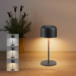 Акумуляторний LED світильник Klighten настільний диммований, чорний, алюміній, IP54, 21 см. З USB-C, 3 кольори світла (3000K-6000K)