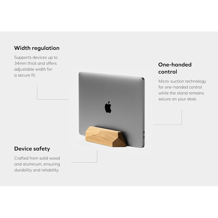 Oakwood Vertical Laptop Stand - Adjustable Wooden Desk Dock for MacBook Pro, MacBook Air, iPad - Handcrafted from Oak Wood