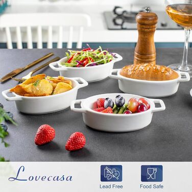 Керамічна форма для запікання LOVECASA, овальна, 4 шт., 210 мл, біла — для крем-брюле, десертів, суфле