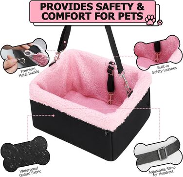 Автокрісло для собак UNICITII: безпечне та зручне місце для маленьких собак (до 20 кг), чорно-рожеве