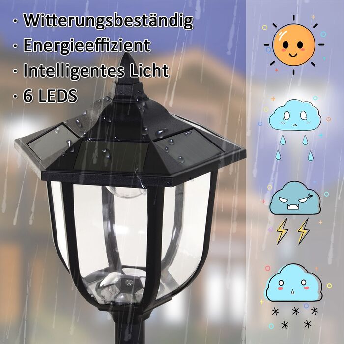 Сонячне освітлення для саду Outsunny – LED ліхтар для саду та тераси, 30/60 люмен, пластик, чорний, Ø26,5 x H177 см. Ідеально підходить для саду та тераси.