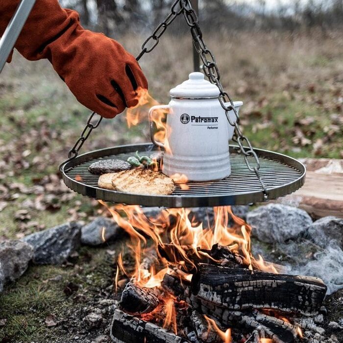 Підвісна решітка Petromax з ланцюгом — міцна чавунна гриль-решітка для кемпінгу, триноги та вогнища