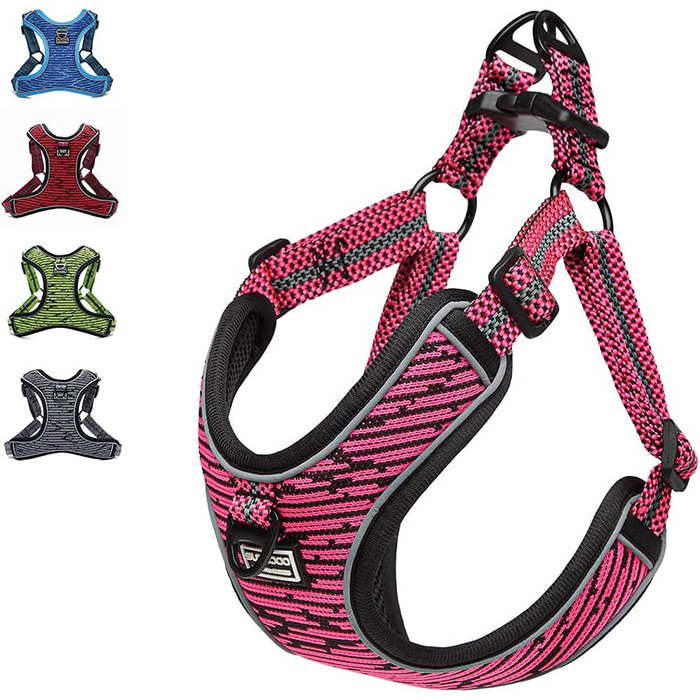 Нашийник для собак середніх та маленьких порід, цуценят, анти-тяга, безпечний, світловідбиваючий, м'який, регульований (S, Рожевий)