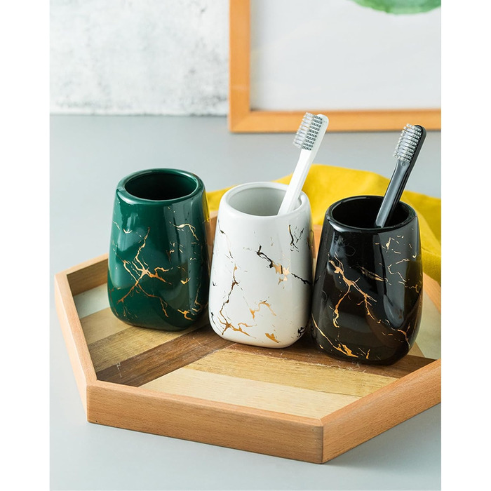 Набір аксесуарів для ванної кімнати: дозатор мила, мильниця, 2 стаканчика для зубних щіток (сірий, з малюнком мармуру)