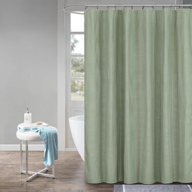 Шторка для душу Waffel з магнітною фіксацією, текстиль, поліестер, 183x183 см (зелена)