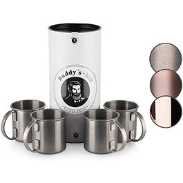Moscow Mule 2 x 500 ml Cocktail Glasses, 27 cm Bar Spoon, 5cl Jigger & Black Lime Squeezer, Food-Grade, Cocktail Glass Set including Gift Box, (Antique Stainless Steel, 4 Piece (1 Pack))
