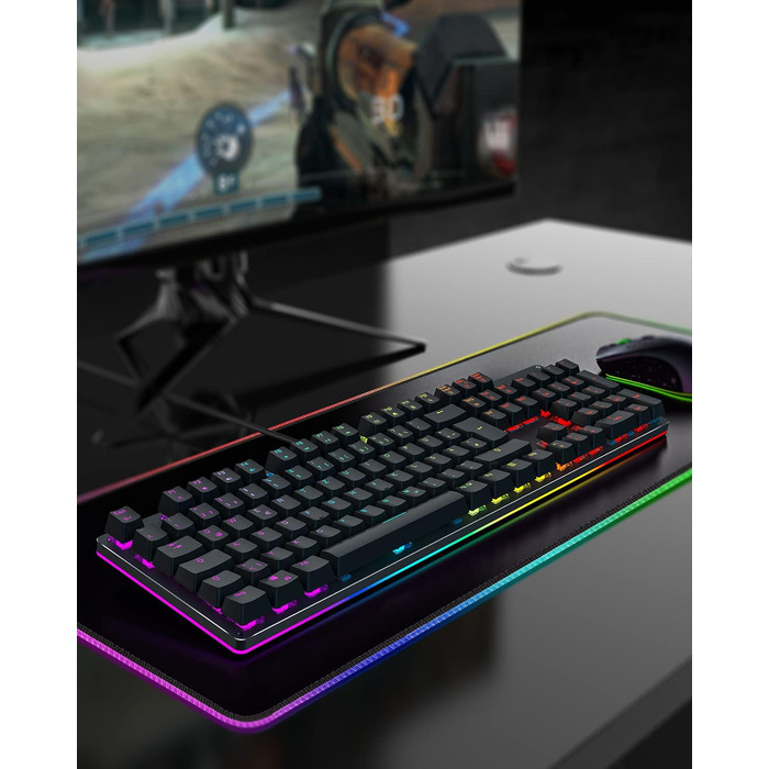 Black Shark Механічна ігрова клавіатура RGB, QWERTZ, німецьке розкладка, червоні перемикачі, 105 клавіш, металева пластина, програмована, для геймерів