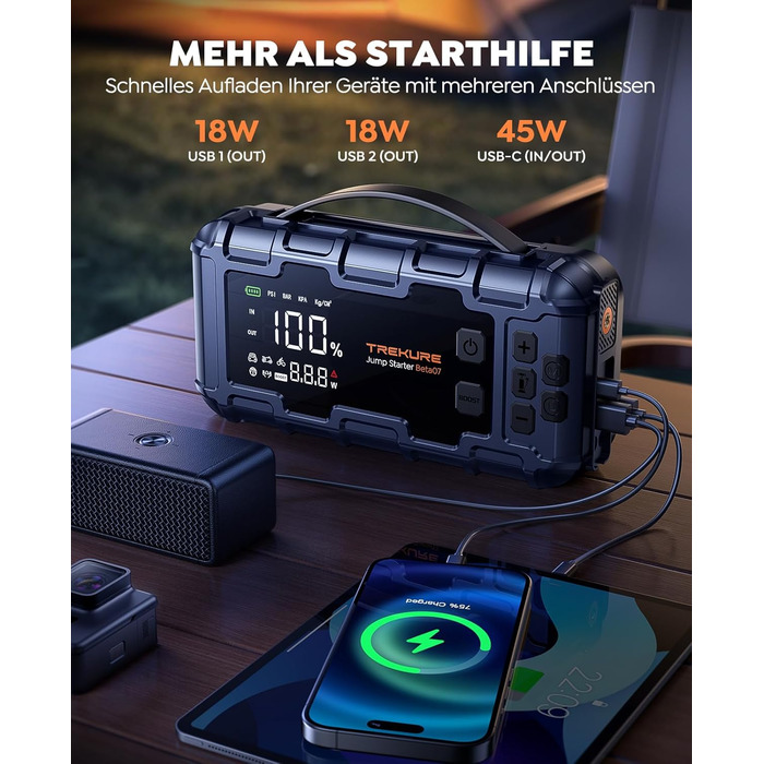 Powerbank TREKURE зі стартером для авто 160PSI, 6500A, PD 45W, LED 600 Lumen, подвійний старт (бензин/дизель до 12.0L)