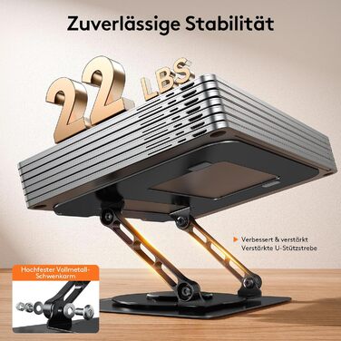 Підставка для ноутбука TECKNET 360° регульована по висоті, металева, ергономічна, для MacBook, Dell (до 17.3 дюймів), чорна