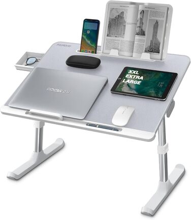 Столик для ноутбука NEARPOW на ліжко, XXL, регульований, з ящиком, сірий