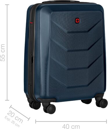 WENGER Pryo Hard Shell Suitcase with 4 Wheels, Trolley, Medium, 59 (67) L, Security Lock, for Men, Travel Vacation, 612537 (Blue, Carry-On)