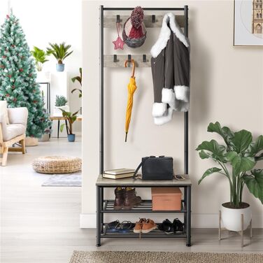 Yaheetech Clothes Rack Wardrobe Clothes Rack with 3 Shelves, Shoe Shelves, Wardrobe Hooks, Height 184.5cm, Width 72.5cm, Depth 33cm, for Bedroom/Dressing Room/Living Room/Storage Room Grey