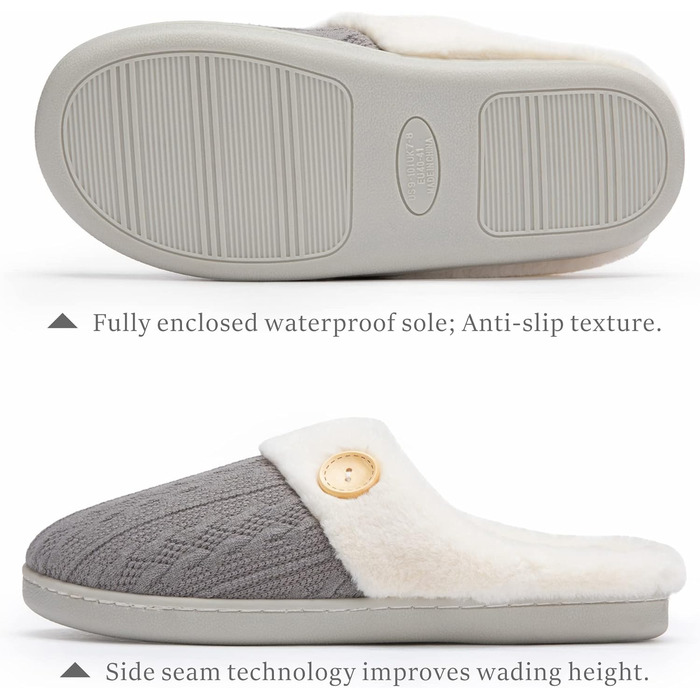 Чантому: жіночі домашні тапочки з меморі-піною, м'які, теплі, з штучним хутром, slip-on, антиковзка підошва, для дому та вулиці, розмір 38/39 EU, темно-сірий