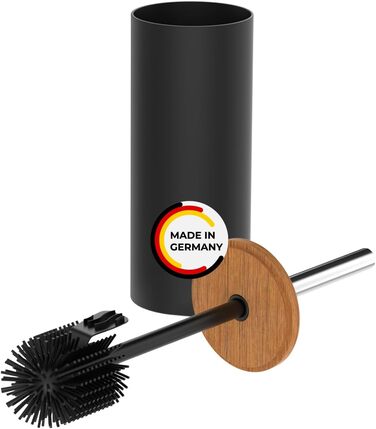 Набір для туалету Rival Life Style з круглою щіткою, ручка з нержавіючої сталі та кришка з масивної букової деревини – ергономічна щітка для туалету – для швидкого та ретельного очищення. (Чорний, щітка з нотками)