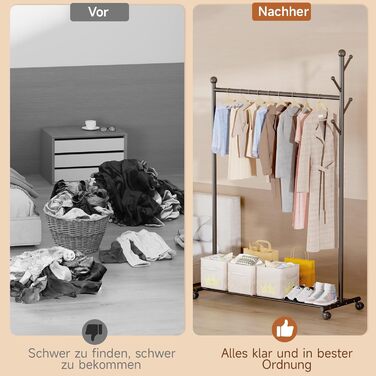 Innotic 4-in-1 Multifunctional Clothes Rack with Wheels, Shelf, and Coat Rack for Entrance, Living Room, Bedroom (Classic Black)