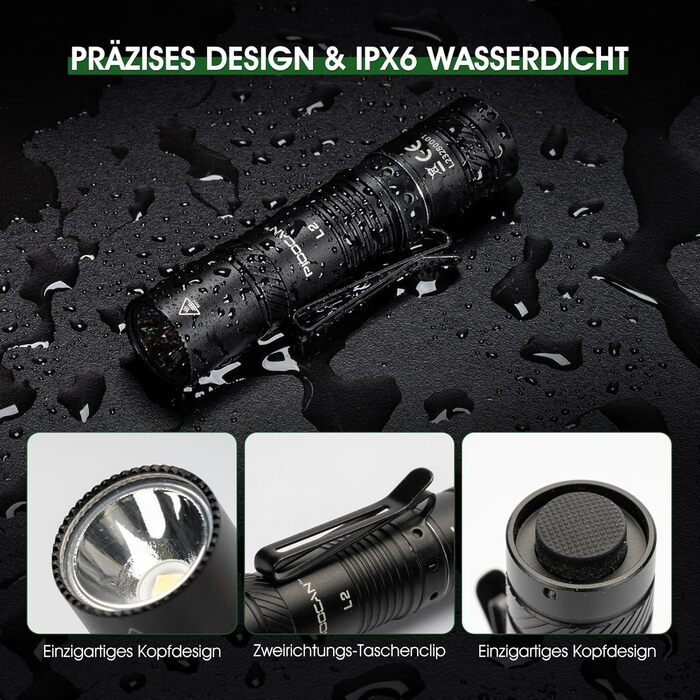 LED ліхтарик Klein 1200 люменів, акумуляторний, 4 режими, mini, для кемпінгу, риболовлі, туризму, ремонту та надзвичайних ситуацій (чорний)