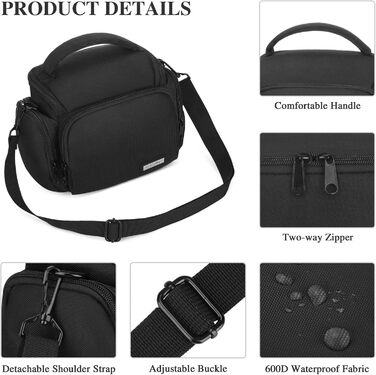 Сумка для камери Baigio: фотосумка для DSLR/SLR камер, об'єктивів та аксесуарів (чорна)