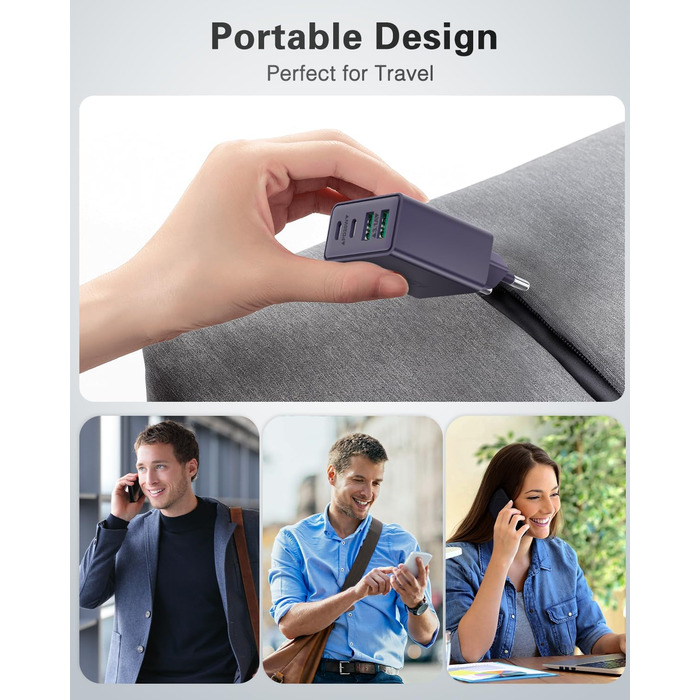 Мережевий адаптер USB C 40W з 4 портами, швидка зарядка, універсальний зарядний пристрій для iPhone, iPad, Samsung та інших телефонів (білий/фіолетовий)