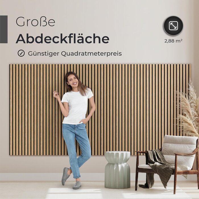 Акустичні стенові панелі з натурального дуба та чорного фетру, 120x60 см, набір 4 шт. — 3D панелі для шумоізоляції та оздоблення стін