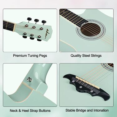Акустична гітара ADM 38 дюймів для початківців (зелена) з комплектом аксесуарів та онлайн-уроками