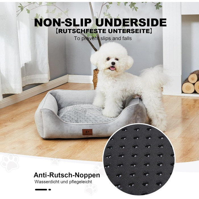 Dog Bed for Small and Medium Dogs 65x55x18cm, Washable Dog Cushions, Removable Cover, Dog Sofa Dog Basket with Raised Edges, Fluffy Cat Bed Dog Bed with Nubs, Dark Grey (55x45x16cm, Light Grey - Removable)