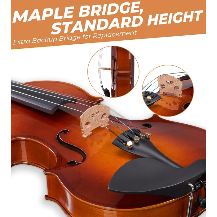 Скрипка Vangoa 4/4: Повнорозмірний комплект для початківців з масивного дерева, червоний, для правшів